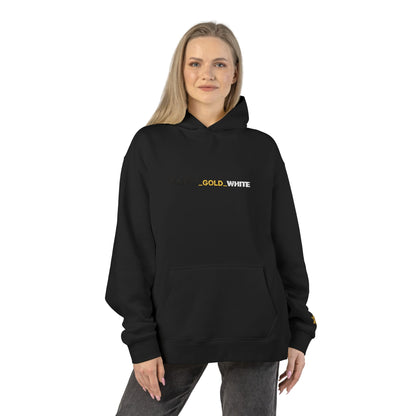 REVOTEES Black Gold White Embroidered Logo Hoodie front & sleeve