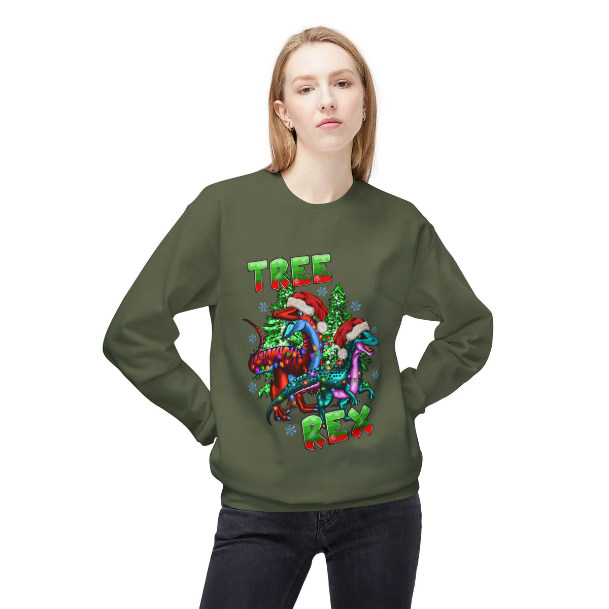 Tree Rex Christmas — Festive Dinosaur Holiday CrewneckSweatshirt