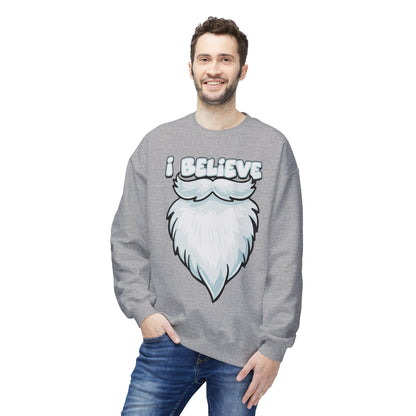 "I Believe" Santa Beard Holiday Crewneck Sweatshirt