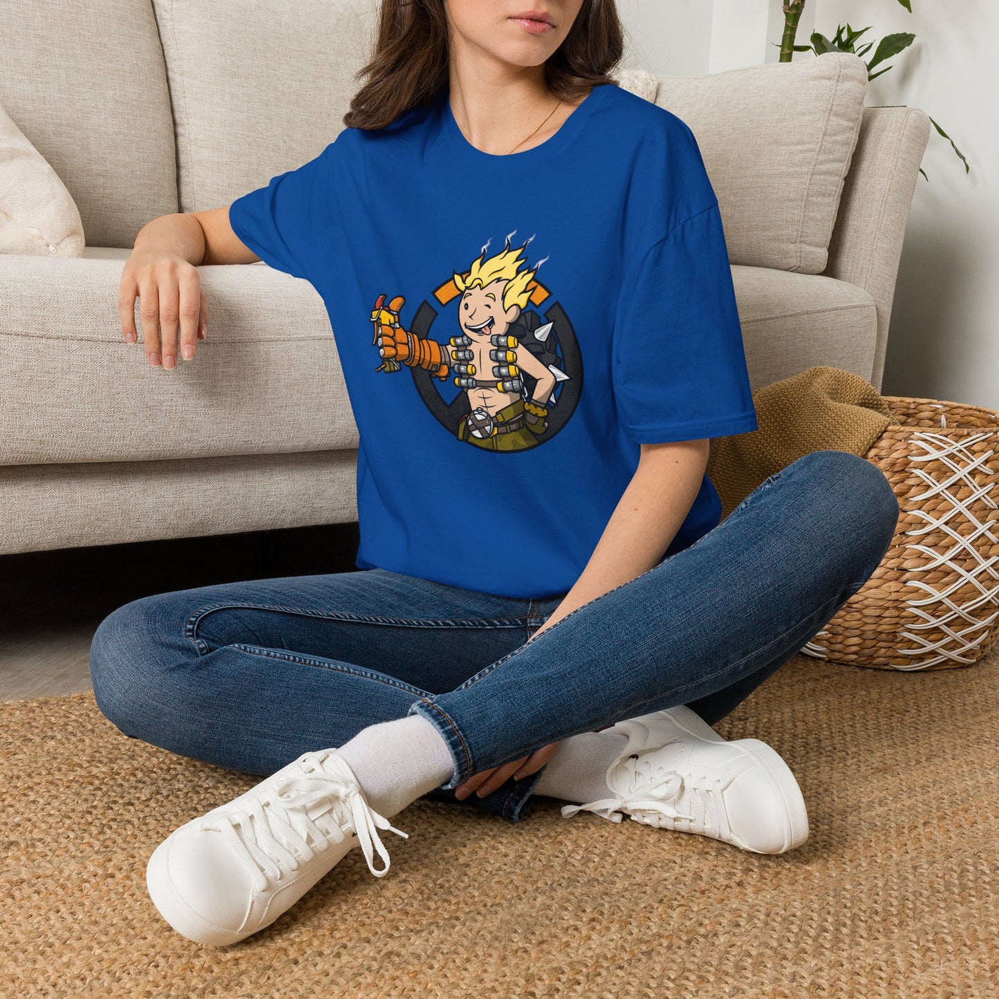Junkrat-Inspired Gamer Tee — Cartoon Explosive Hero Graphic T-Shirt
