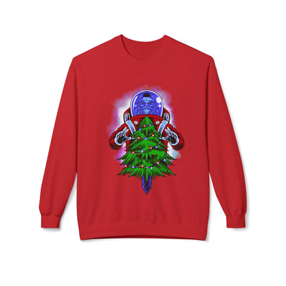 Astronaut Santa Pouncing on a Christmas Tree Crewneck Sweatshirt