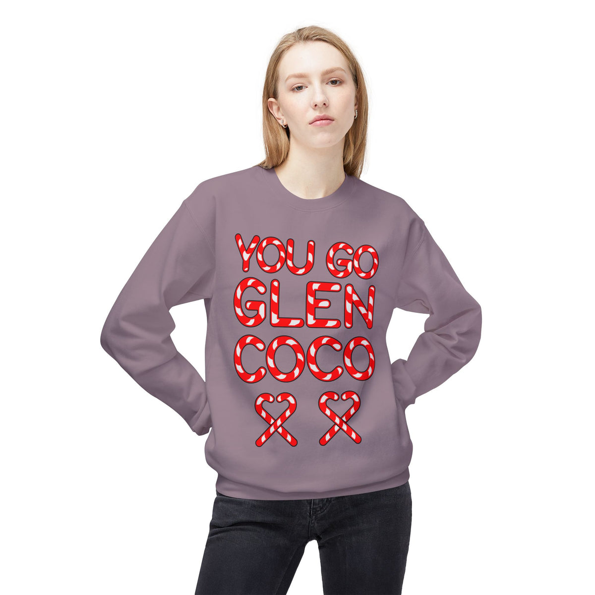 "You Go Glen Coco" Candy Cane Holiday Graphic Crewneck Sweatshirt