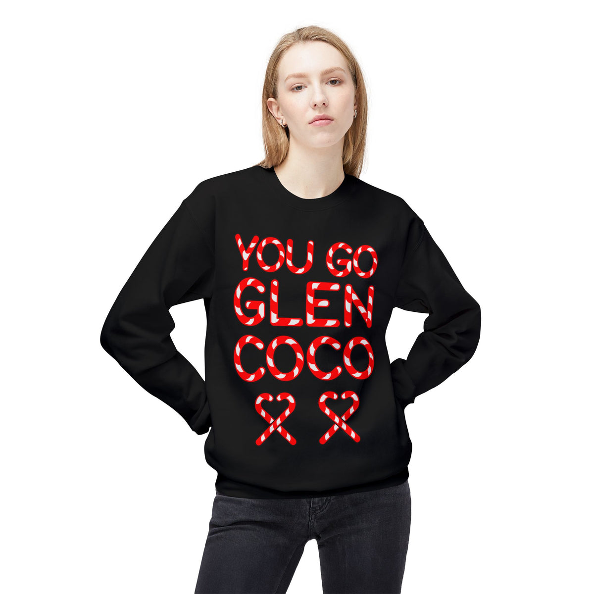 "You Go Glen Coco" Candy Cane Holiday Graphic Crewneck Sweatshirt
