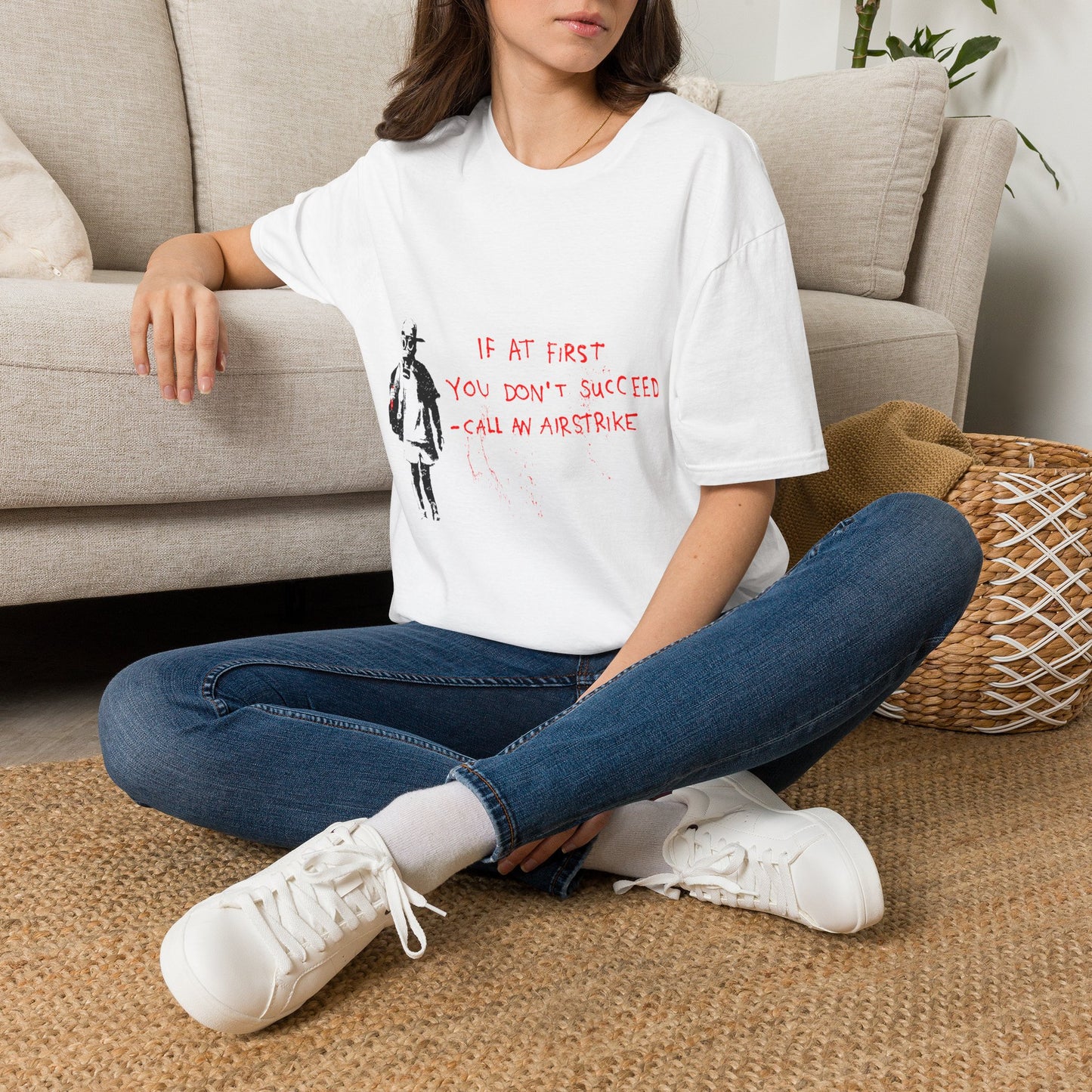 Banksy T-Shirt — “If at First You Don’t Succeed, Call an Airstrike” Graphic Tee