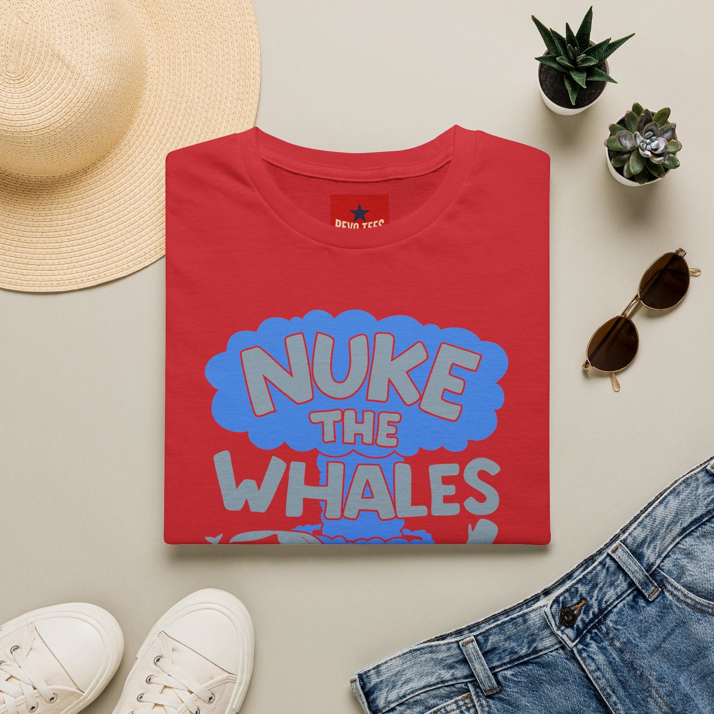 T-Shirt — 'Nuke the Whales' Satirical Graphic Tee (Funny Retro Ocean Design)
