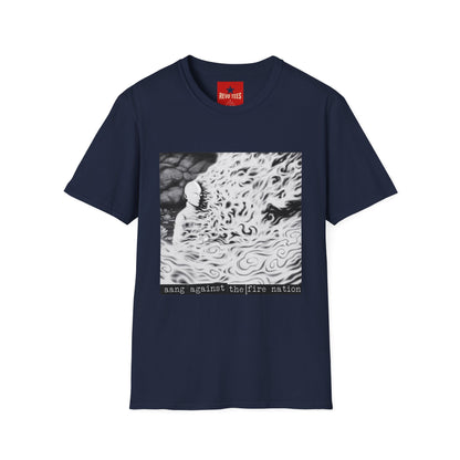 Surreal Flame Portrait T-Shirt — Black & White Abstract Face with Flames