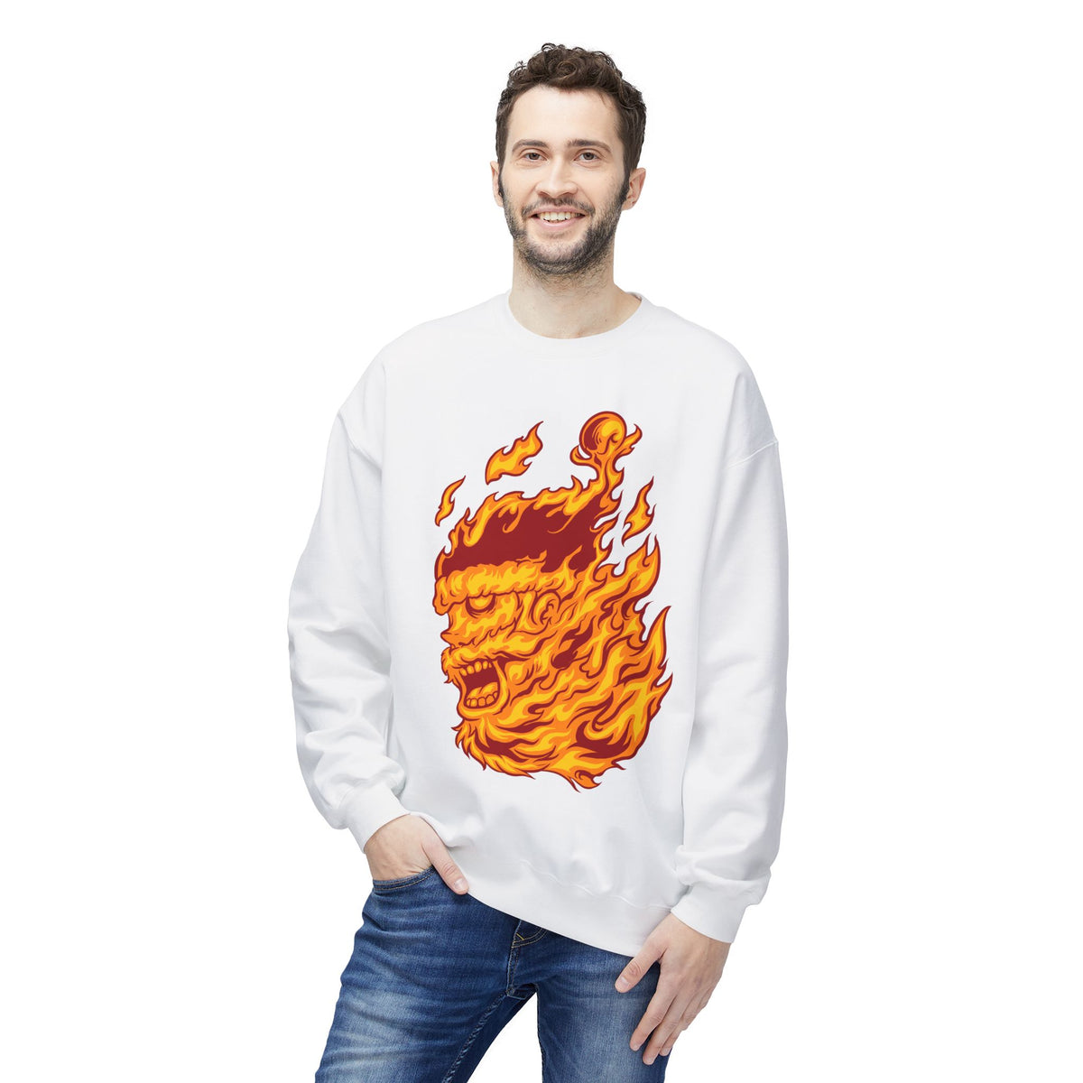 Flaming Santa Skull Redneck - I mean Crewneck Sweatshirt