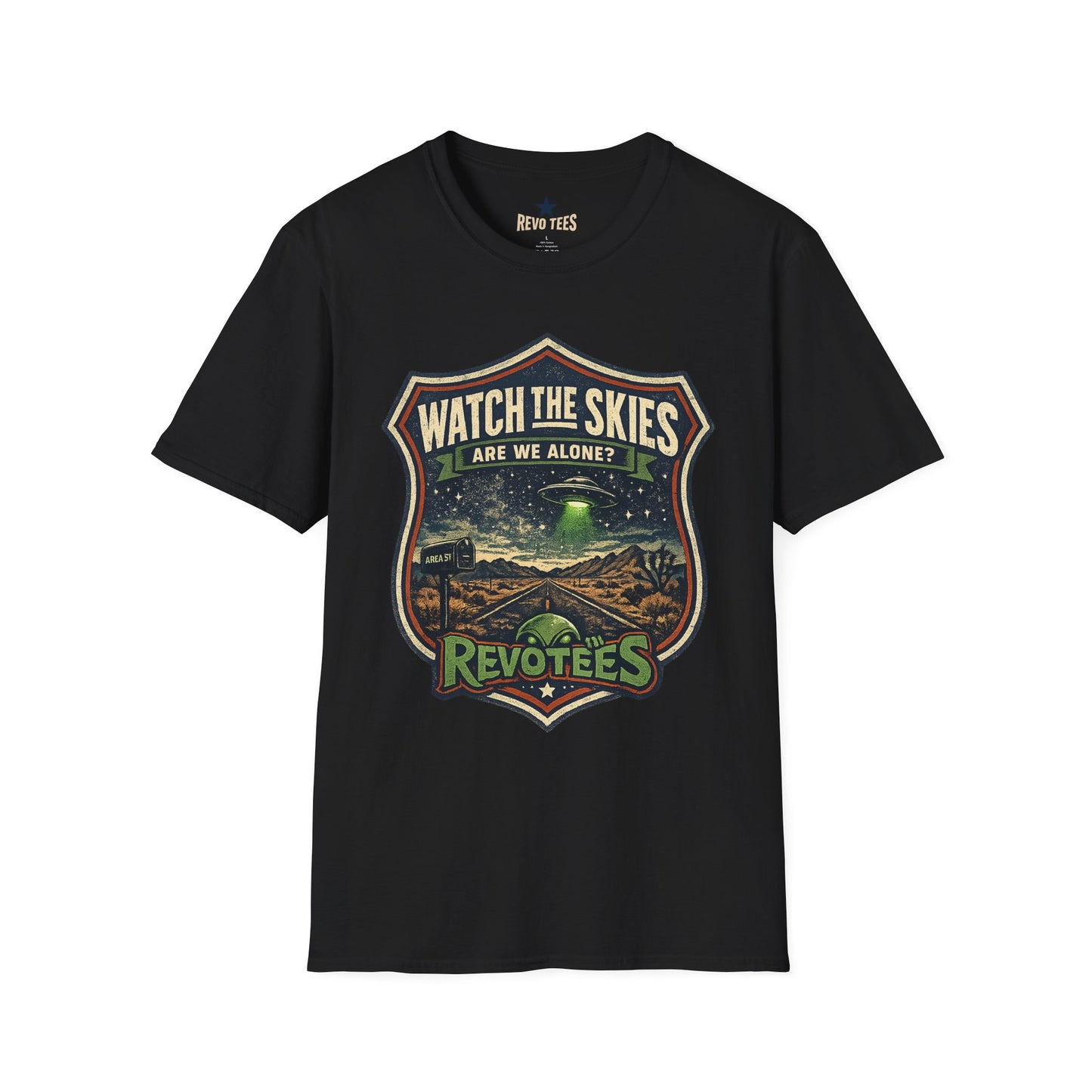 REVOTEES Watch the Skies T‑Shirt — “Are We Alone?” UFO Retro Graphic Tee