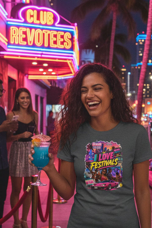 Festivals Collection: I LOVE FESTIVALS - Miami Style design round crew neck for Women