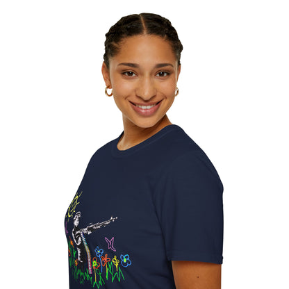 T-Shirt — Banksy Style Soldier with Childlike Doodle Flowers