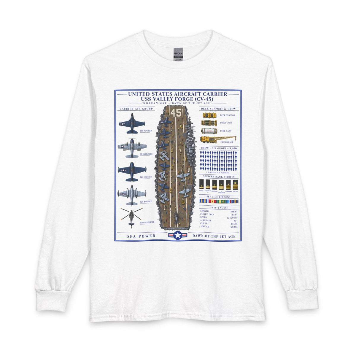 USS Valley Forge Aircraft Carrier (CV-45) Diagram - Long Sleeve Tee