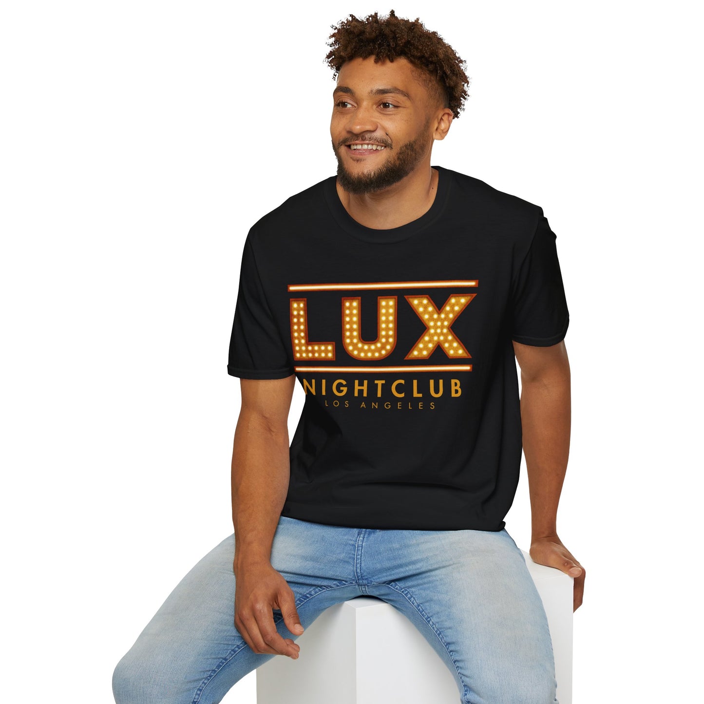 LUX Nightclub Graphic T-Shirt — Retro Marquee Sign Tee for Club Fans & Party Nights