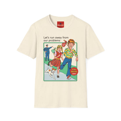 Retro Runaway Kids T-Shirt — "Let's Run Away From Our Problems" Vintage Graphic Tee