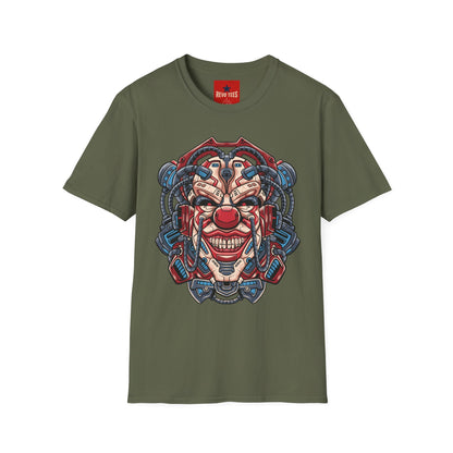 Mechanical Clown T-Shirt — Cyberpunk Robotic Mask Graphic Tee