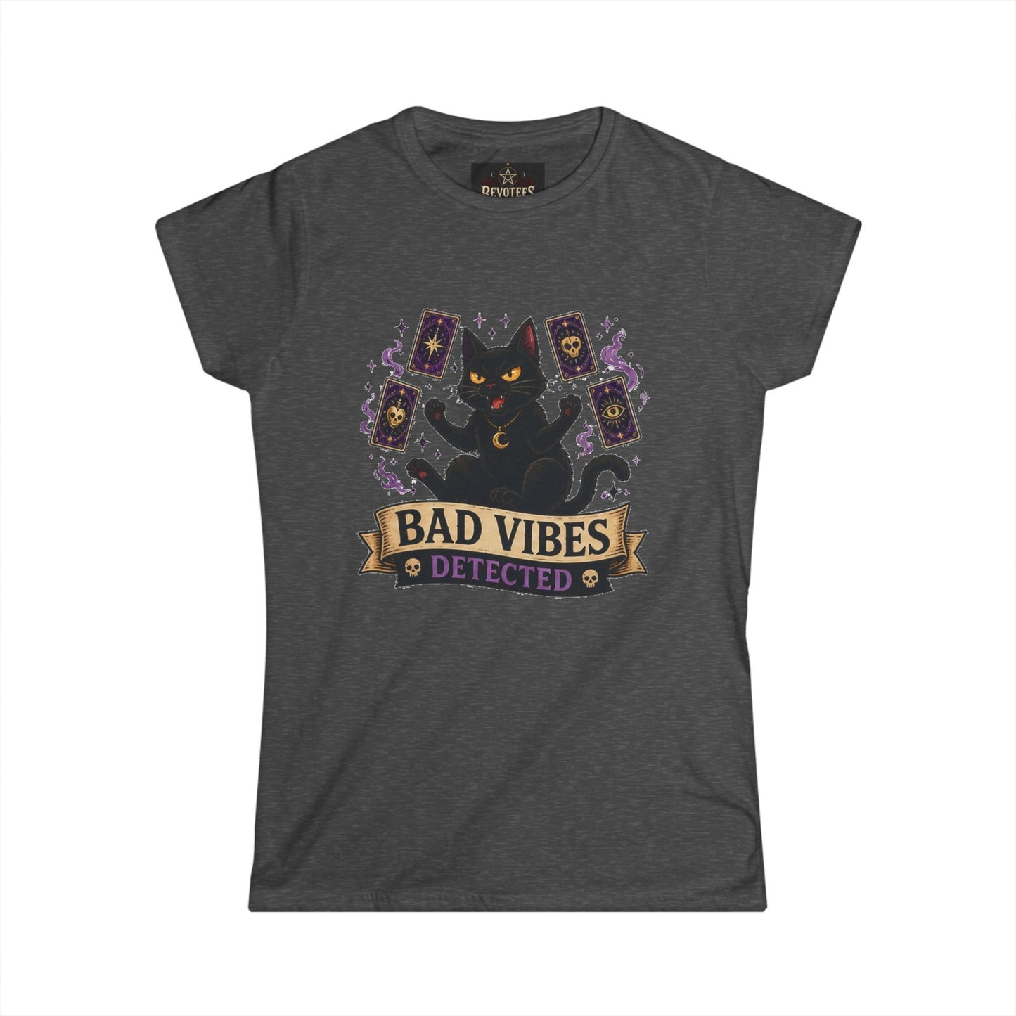 Bad Vibes Detected Cat Tarot Tee — Women's Witchy Graphic T-Shirt
