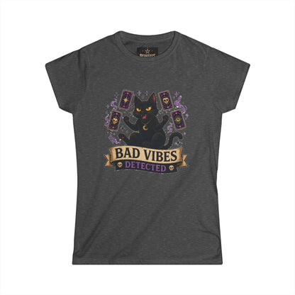 Bad Vibes Detected Cat Tarot Tee — Women's Witchy Graphic T-Shirt