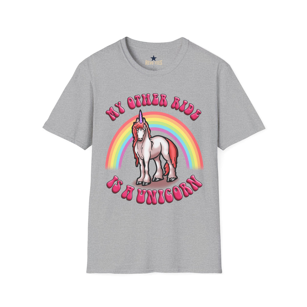 Revotees Unicorn Rainbow My Other Ride Is a Unicorn Retro Graphic T-Shirt