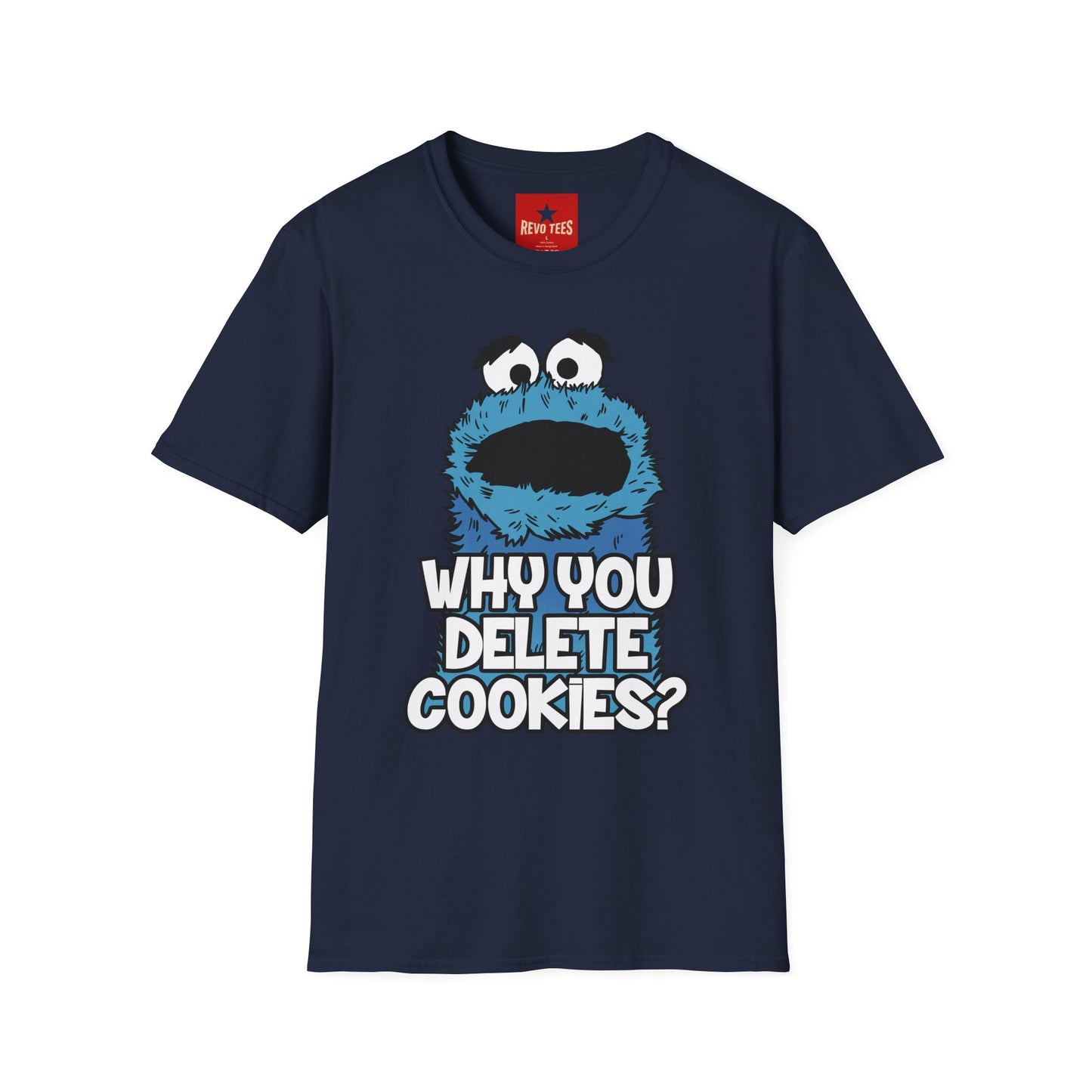 Cookie Monster "Why You Delete Cookies?" T-Shirt — Funny Retro Kids TV Graphic Tee