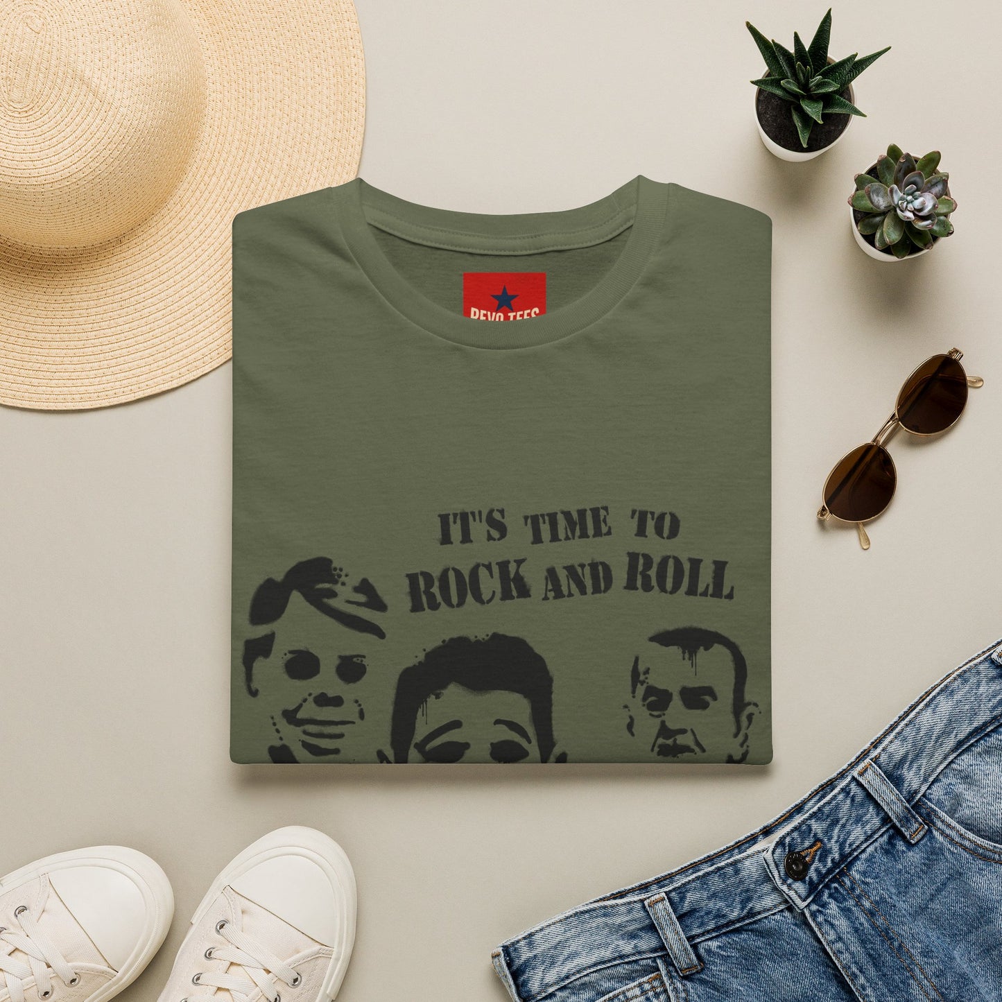Rock and Roll Faces T-Shirt — "It's Time to Rock and Roll" Retro Band Tee