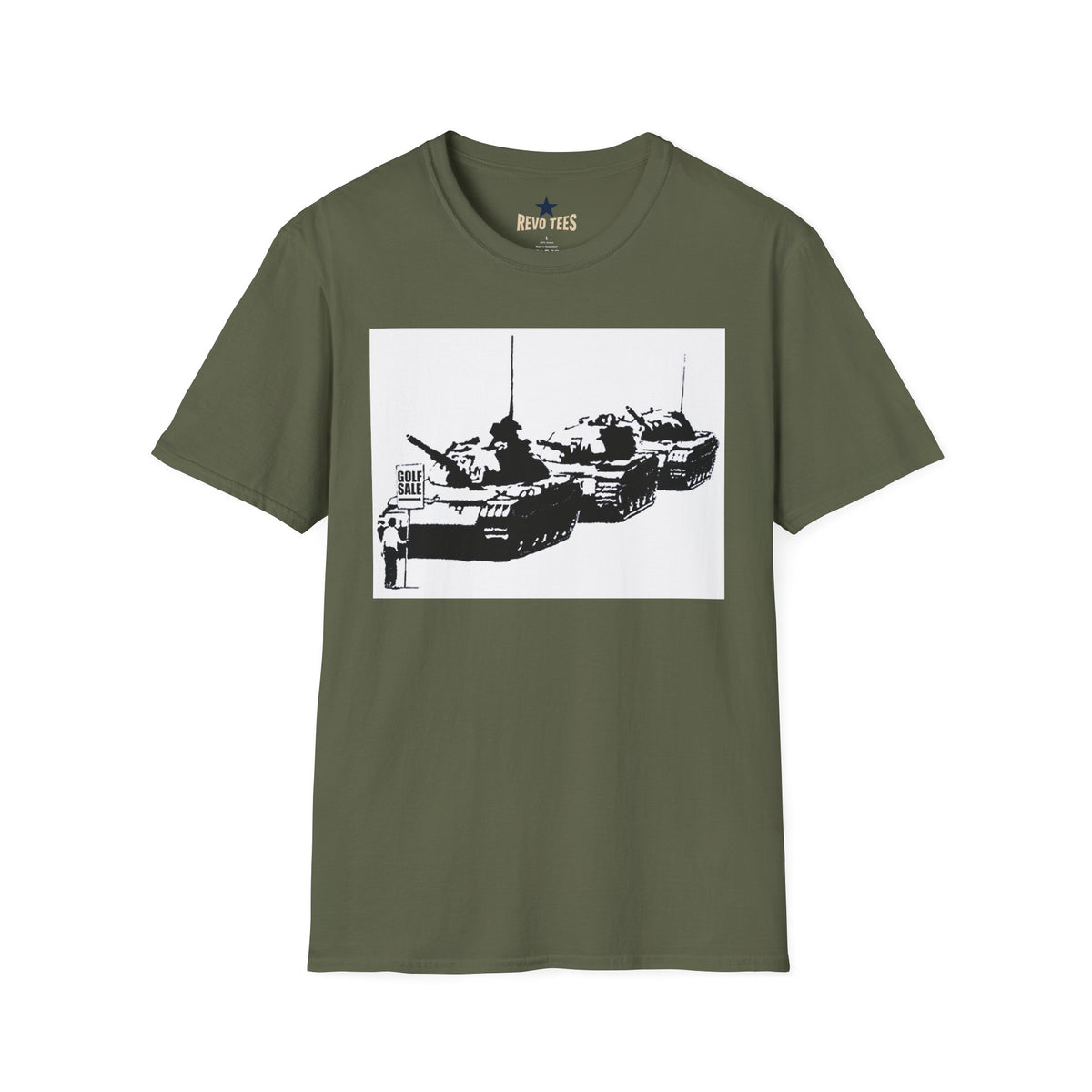 Revotees Banksy Tank Lineup Graphic Stencil Military Tanks Design T-Shirt - alternate view 4