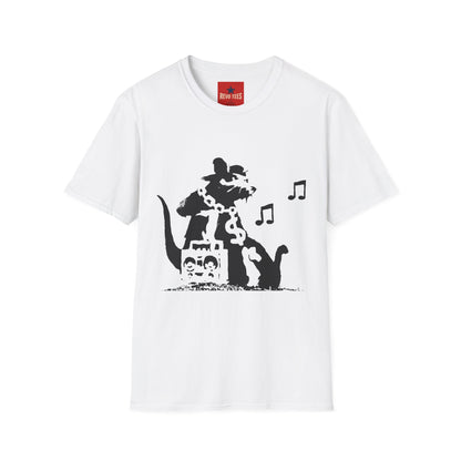 Music Cat T-Shirt — Black Silhouette Singing Rat Graphic Tee