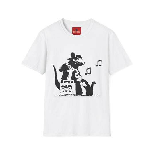 Music Cat T-Shirt — Black Silhouette Singing Rat Graphic Tee