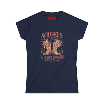 Whiskey & Wildflowers Women's Tee — Floral Cowboy Boots Graphic Shirt
