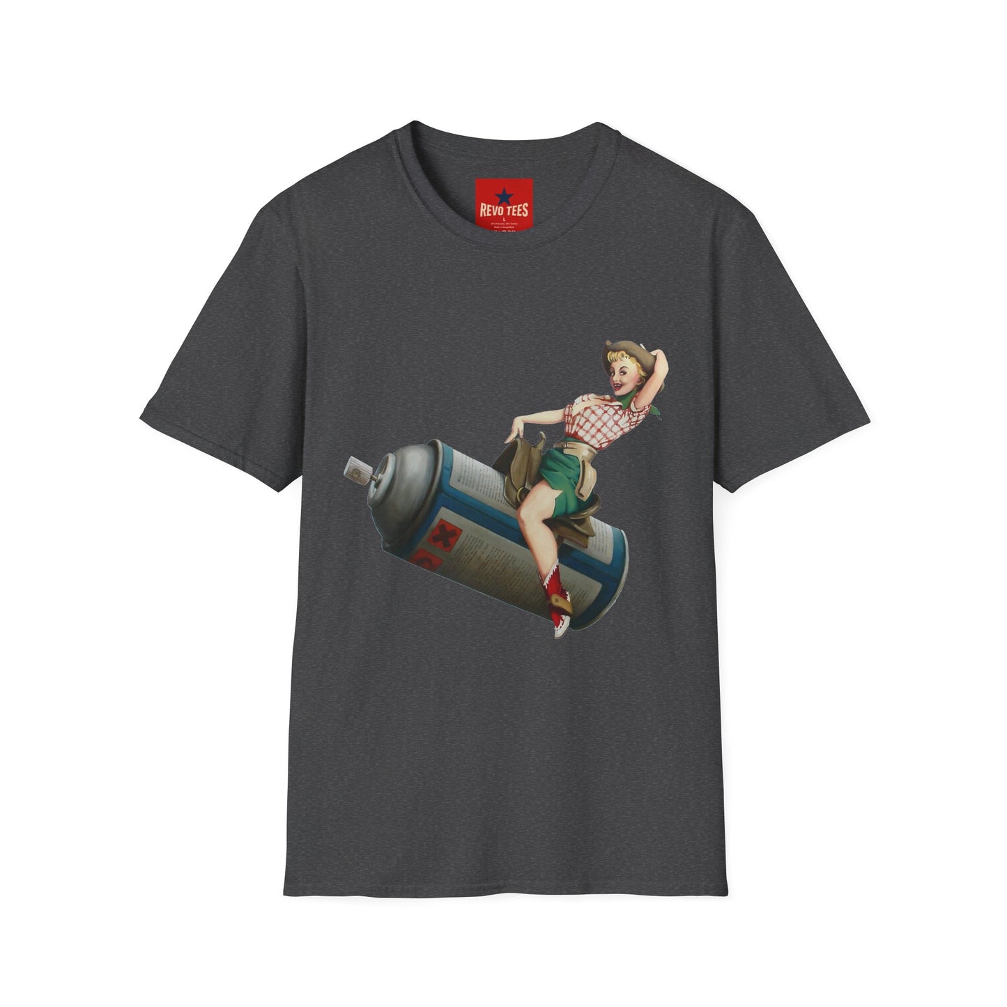 Banksy Pin-Up Cowgirl T-Shirt — Retro Pinup Girl Riding Soda Can Vintage Tee