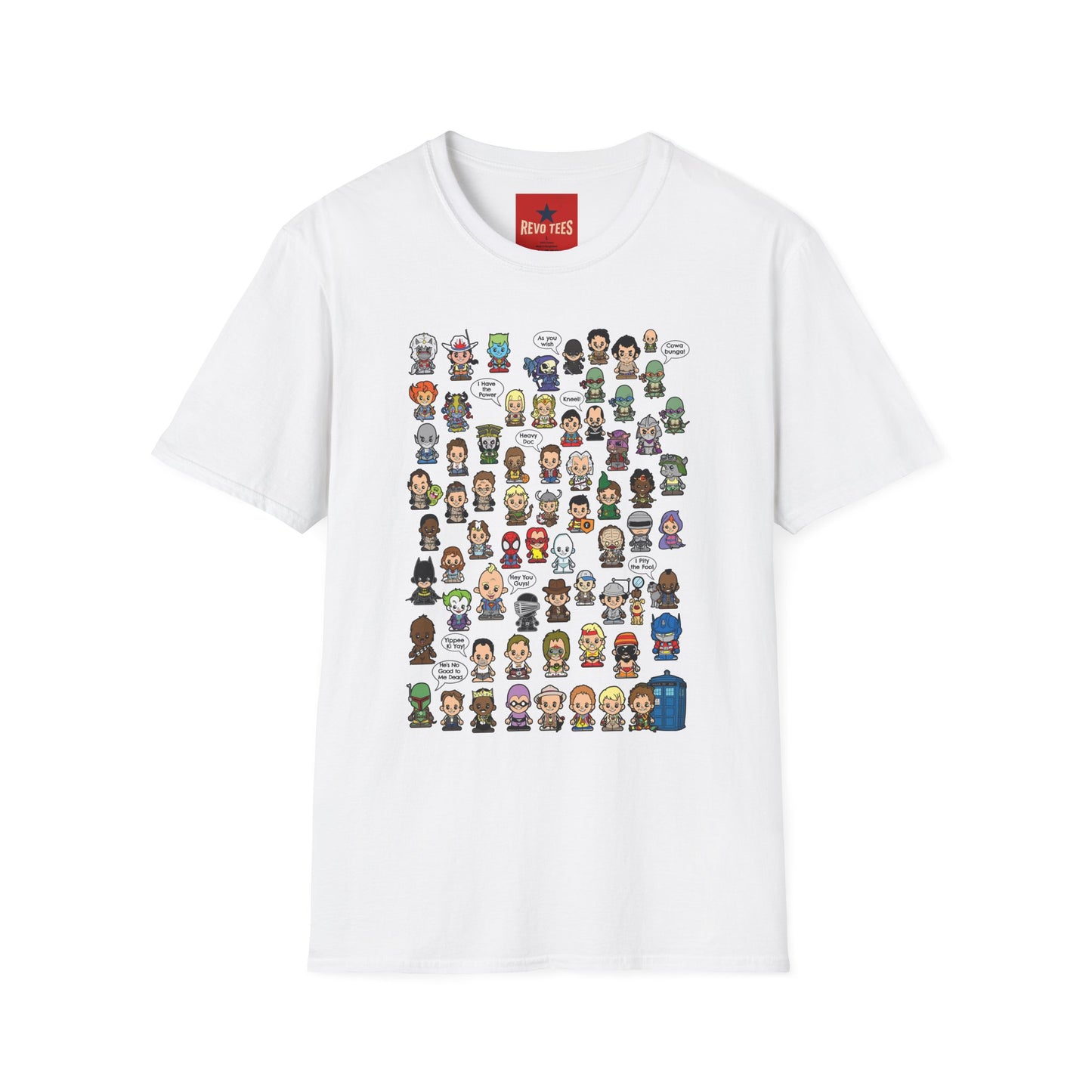 RPG Character Collage T-Shirt — Chibi Fantasy & Sci‑Fi Heroes Tee