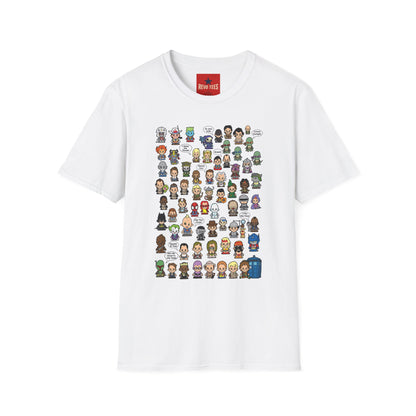 RPG Character Collage T-Shirt — Chibi Fantasy & Sci‑Fi Heroes Tee