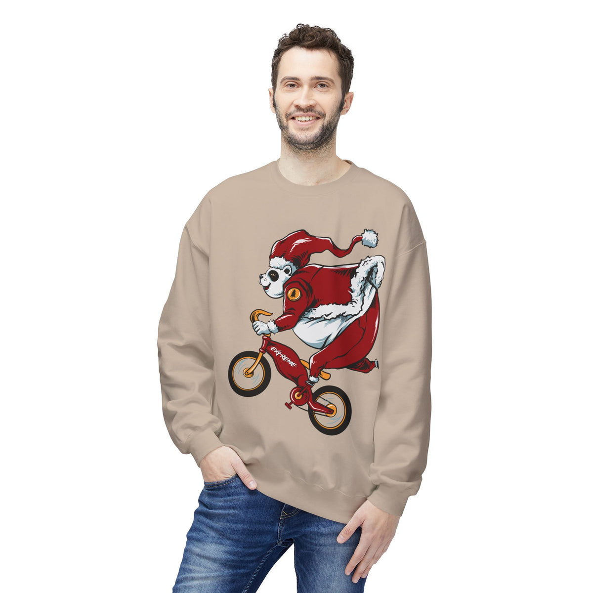 Santa Bear BMX Sweatshirt — Funny Christmas Cycling Holiday Crewneck