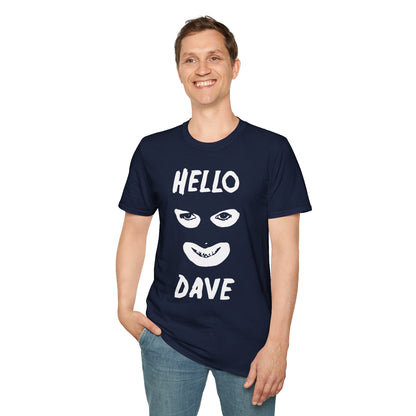 Hello Dave T-Shirt — Black Graphic Tee with Eyes & Smile