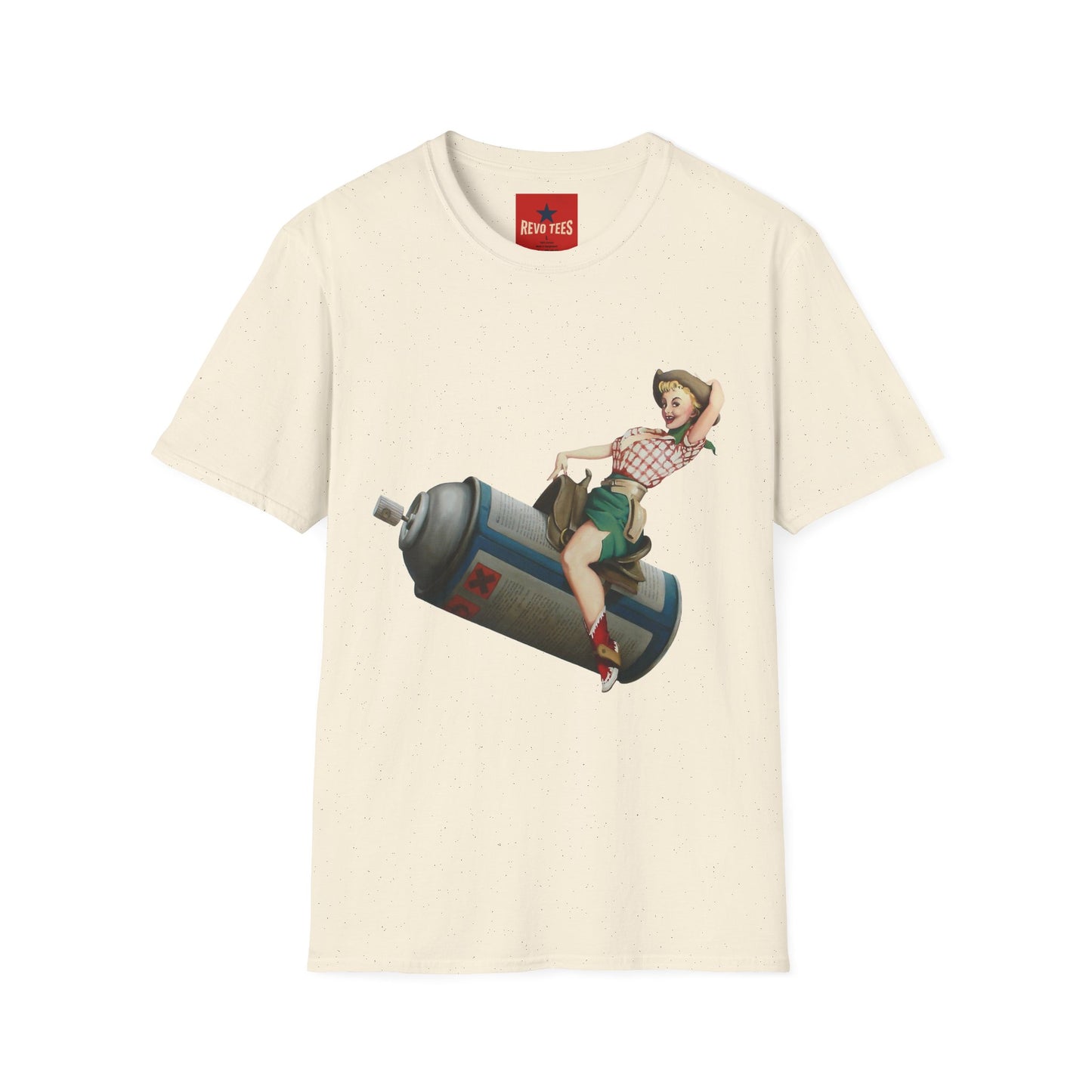 Banksy Pin-Up Cowgirl T-Shirt — Retro Pinup Girl Riding Soda Can Vintage Tee