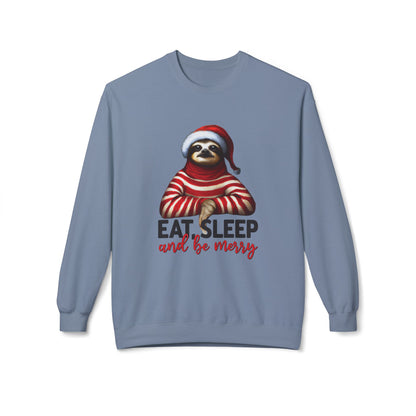 Christmas Sloth Sweatshirt – "Eat Sleep and Be Merry" Cozy Holiday Crewneck