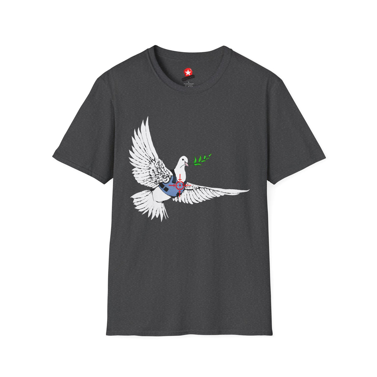 Revotees Banksys Dove of Peace Flying Dove with Olive Branch Earth Heart Graphic T-Shirt - alternate view 7