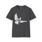 Revotees Banksys Dove of Peace Flying Dove with Olive Branch Earth Heart Graphic T-Shirt - alternate view 7
