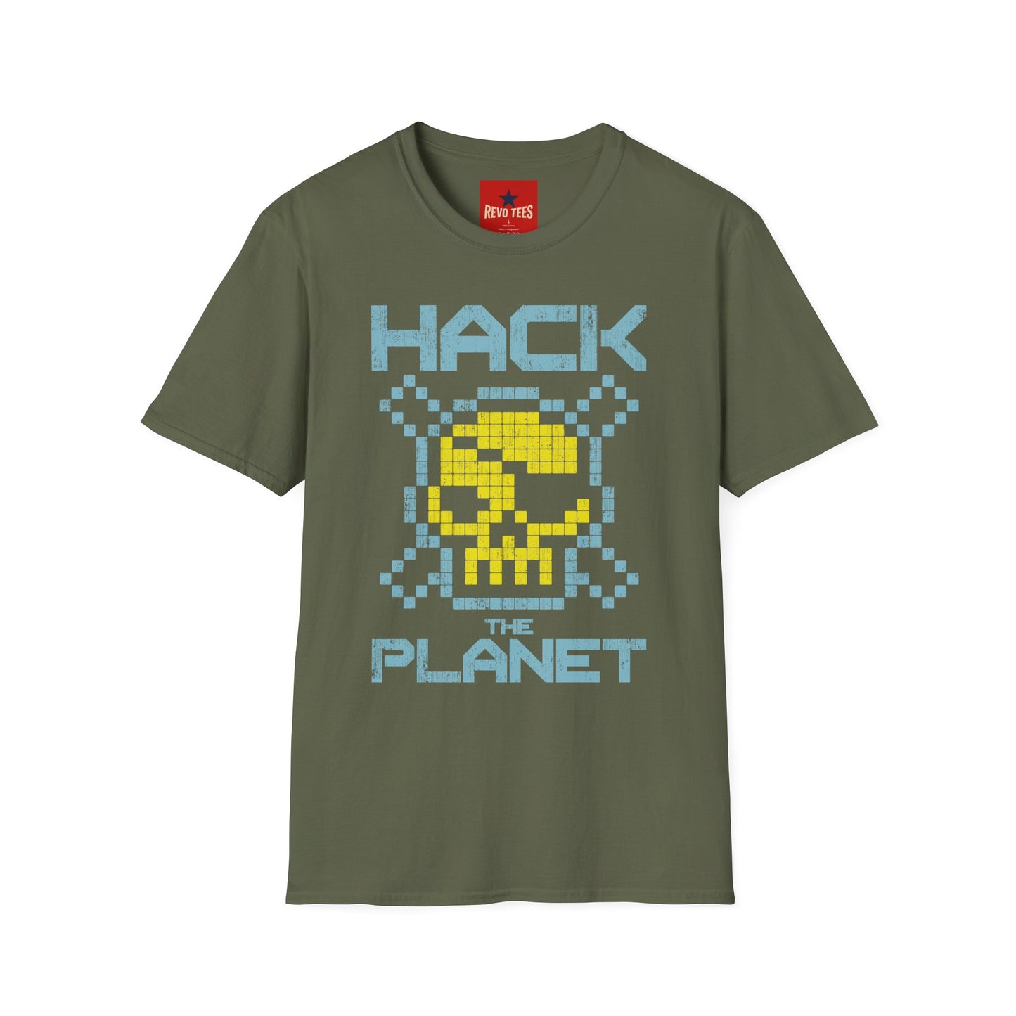 Hack the Planet T-Shirt — Retro Pixel Skull Hacker Graphic Tee
