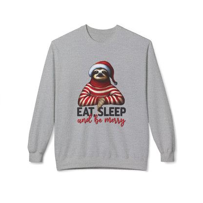 Christmas Sloth Sweatshirt – "Eat Sleep and Be Merry" Cozy Holiday Crewneck