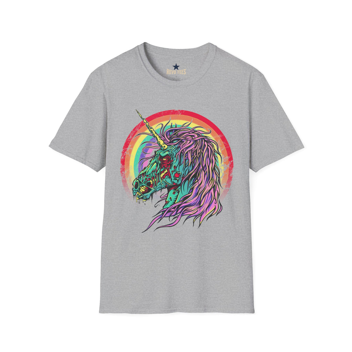 Psychedelic Zombie Unicorn — Rainbow Retro Mythical Tee