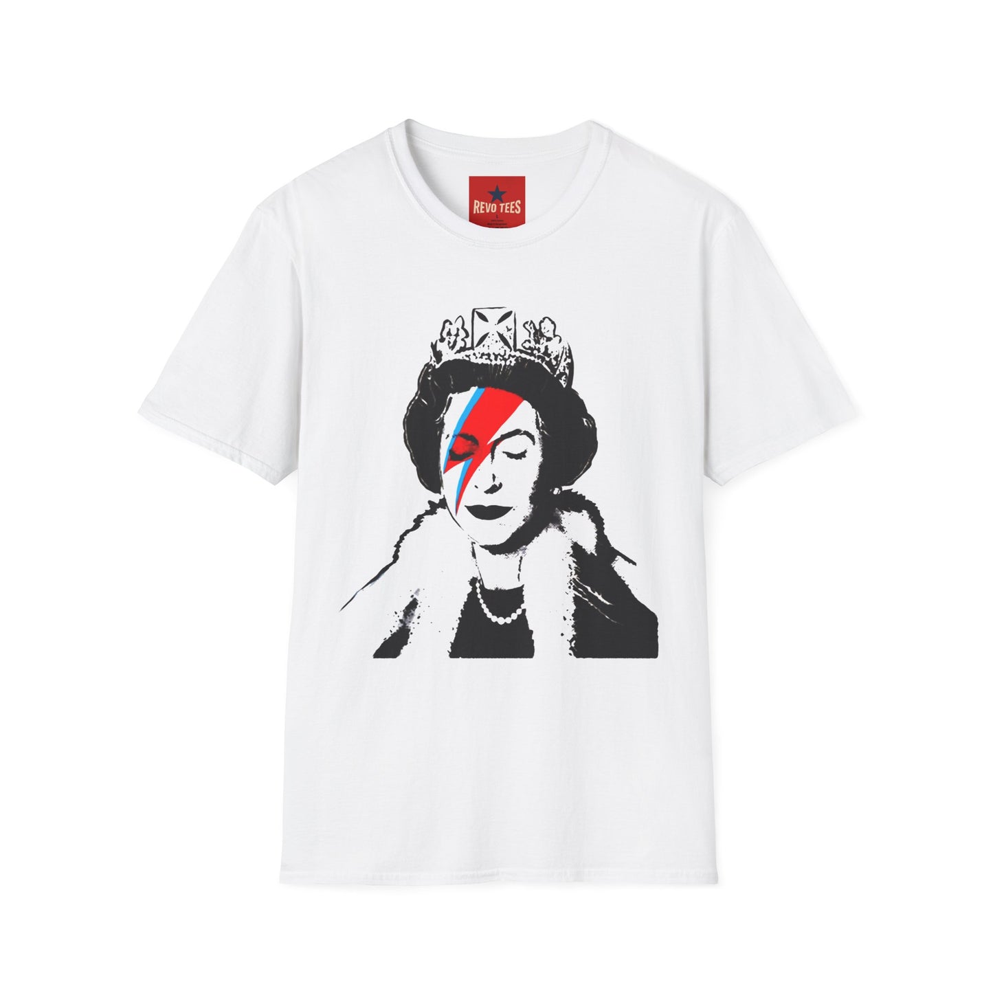 Banksy, Queen with Lightning Bolt T-Shirt — Retro Bowie-Inspired Portrait Tee