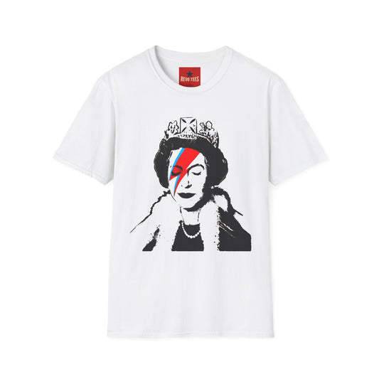 Banksy, Queen with Lightning Bolt T-Shirt — Retro Bowie-Inspired Portrait Tee