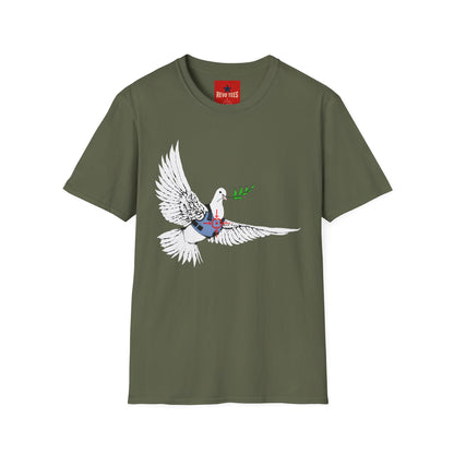 Banksy's Dove of Peace T‑Shirt — Flying Dove with Olive Branch & Earth Heart Graphic