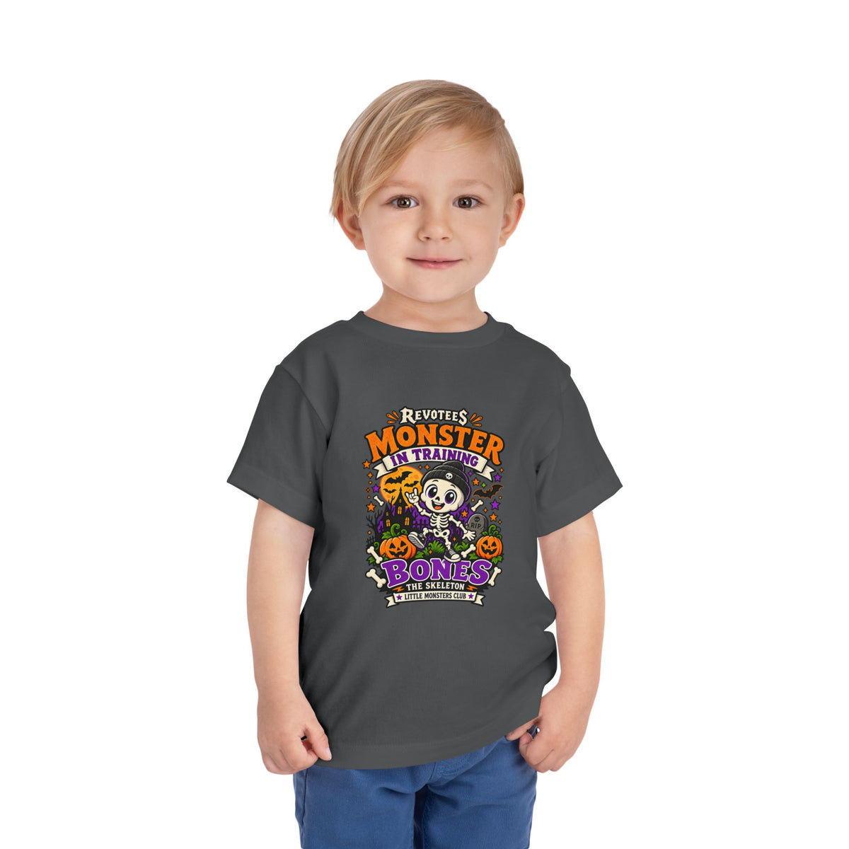 REVOTEES Toddler Tee — "Monster in Training" Cute Skeleton Halloween Shirt