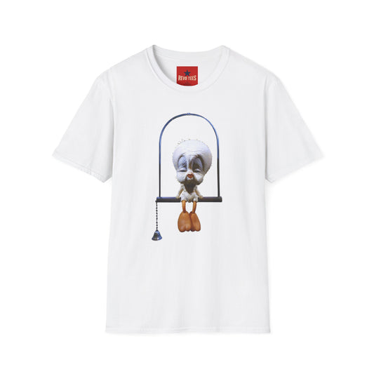 Banky Vintage Bird on Swing T-Shirt — Whimsical Retro Chick Graphic Tee