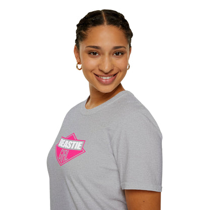 Beastie Girl T-Shirt — Retro Pink Logo Tee for Women
