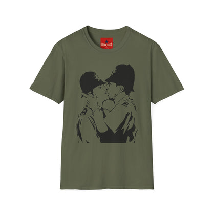 Banksy - Kissing Policemen Graphic T‑Shirt — Vintage Stencil Couple Print