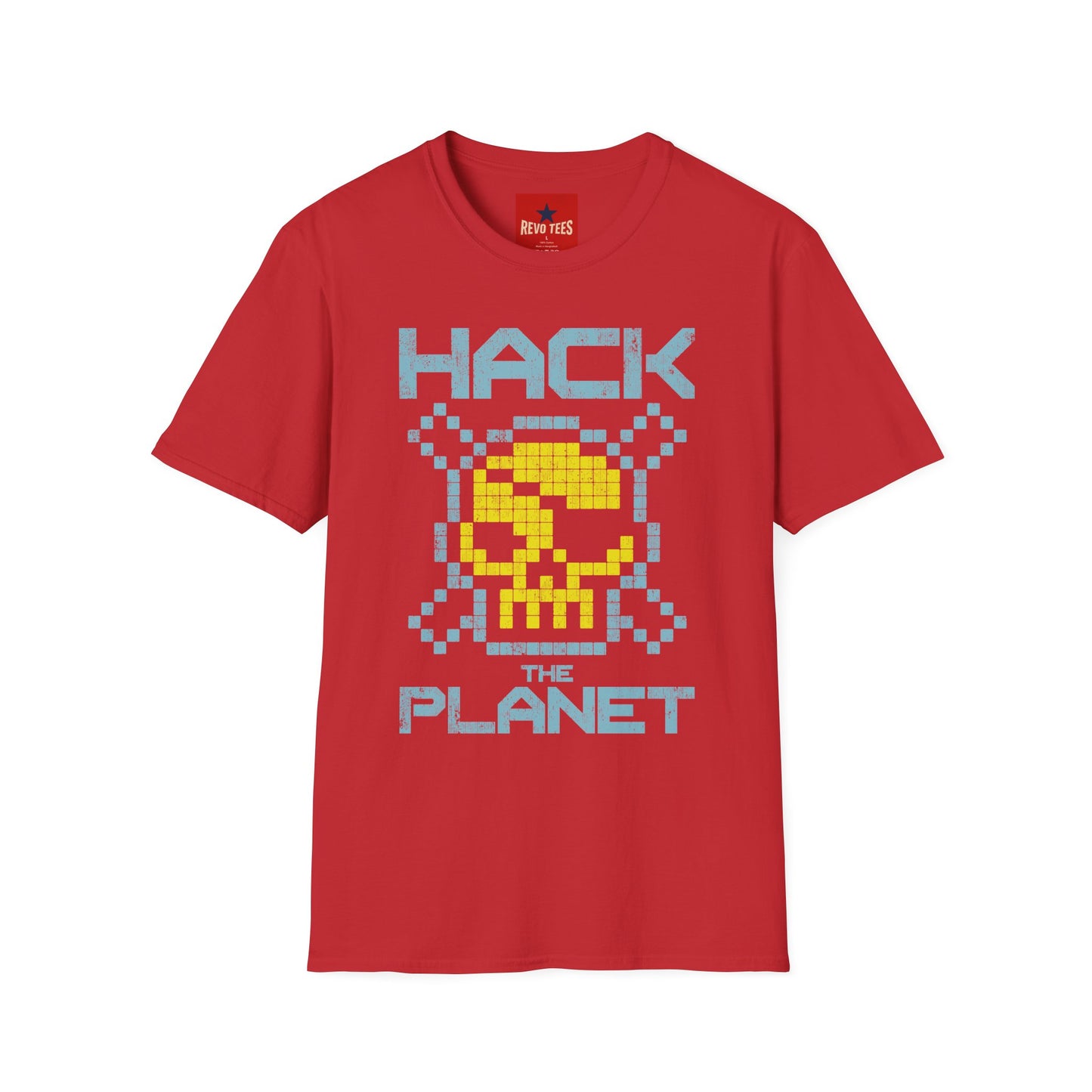 Hack the Planet T-Shirt — Retro Pixel Skull Hacker Graphic Tee
