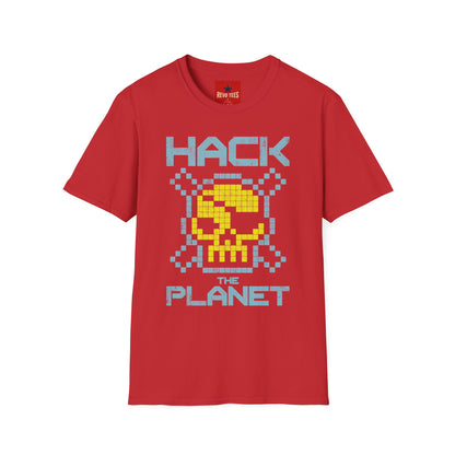 Hack the Planet T-Shirt — Retro Pixel Skull Hacker Graphic Tee