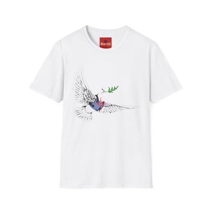 Banksy's Dove of Peace T‑Shirt — Flying Dove with Olive Branch & Earth Heart Graphic