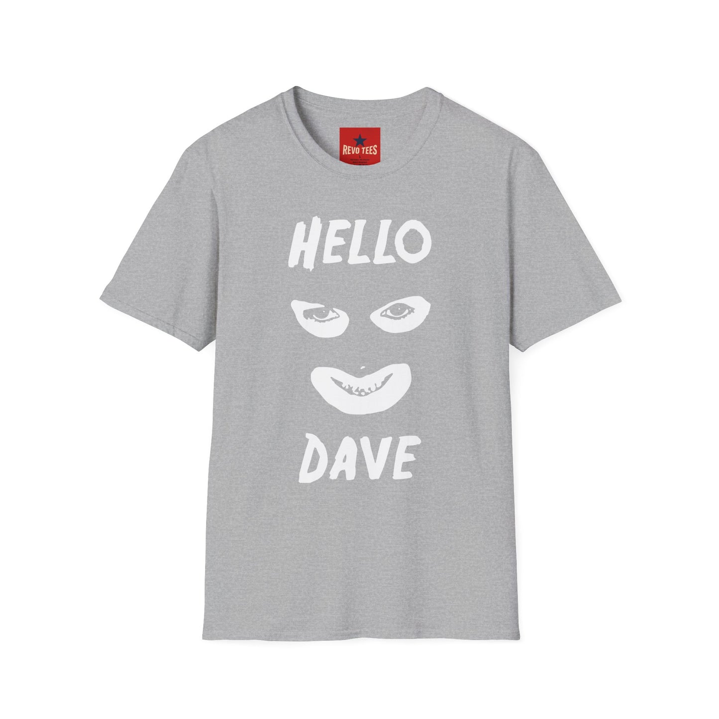 Hello Dave T-Shirt — Black Graphic Tee with Eyes & Smile